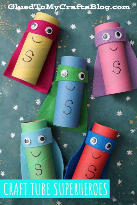 Tubes And Tunnels Preschool Art, Cardboard Crafts Preschool, Paper Flower Crafts For Kids, Superhero Preschool, Tubes And Tunnels, Super Hero Activities, Superhero Week, Superhero Camp, Flower Crafts For Kids