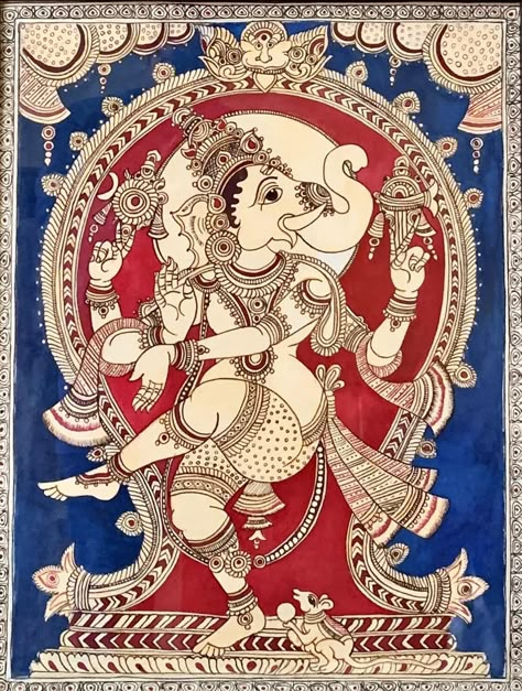 Kalamkari Ganesha Kalamkari Ganesha Painting, Kalamkari Painting Kalamkari Painting Design, Kalamkari Ganesha, Ganesha Mural Painting, Salasar Balaji, Ganesha Mandala, Ganesha Sketch, Kalamkari Art, Ganesha Drawing