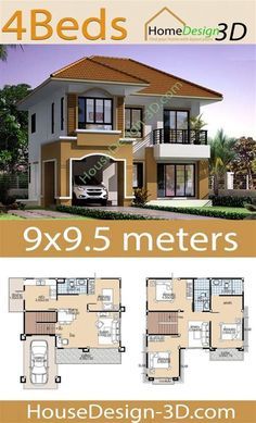 Multi Unit House Plans, House Design 3d, 4 Bedroom House Designs, Two Story House Design, Bungalow Style House, Modern House Floor Plans, 2 Storey House Design, Bungalow Style House Plans, 3d House Plans