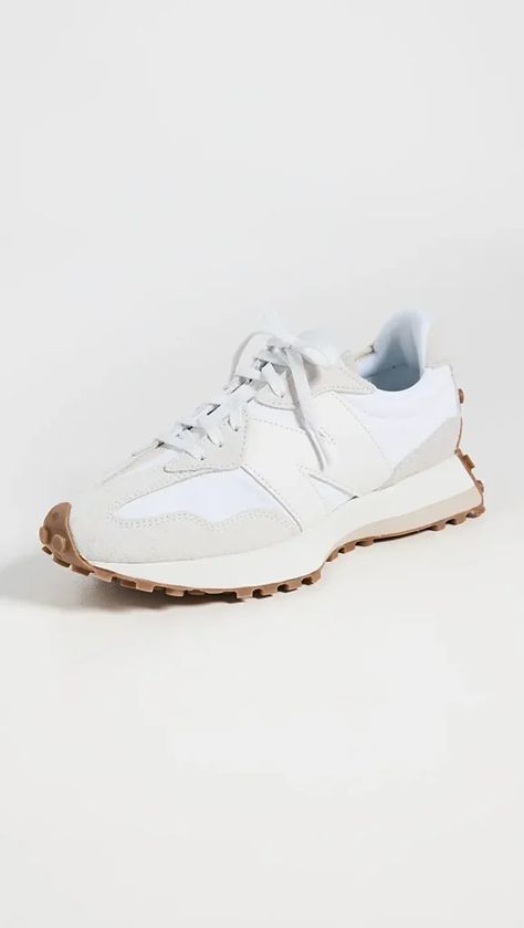 New Balance 327 Sneakers | White Sneakers to Wear With Dresses Shoe Aesthetic, New Balance Shoe, New Balance Trainers, New Balance White, New Balance 327, White Running Shoes, White Sneakers Women, Heritage Fashion, New Balance Sneakers