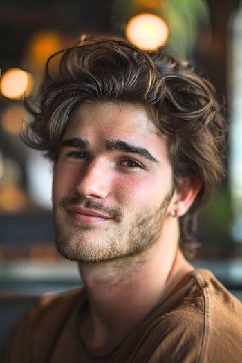 Medium Tousled Waves Hairstyle For Men. Flowy Hairstyles, Medium Length Waves, Waves Hairstyle, Undercut Long Hair, Hairstyle For Men, Gorgeous Guys, Long Hair On Top, Short Beard, Tousled Waves