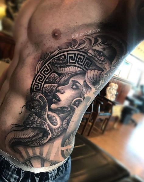 Goddess Tattoo For Men, Behind Arm Tattoo For Men, Torso Tattoo Men, Tattoos For Guys Chest, Chest Tattoos Men, Mens Chest Tattoos, Chest Tattoo Men Ideas, Chest Tattoos For Men, Medusa Tattoo Design