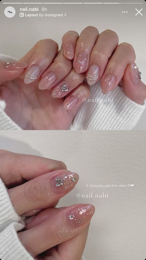 Nail Inspo Asian, Cateye Ombre Nail, Nail Designs Asian, Nail Korean Style Cute, Nail Nude Color, Douyin Nails Short, Japanese Nail Art Elegant, Soft Gel Nails Design, Simple Elegant Nail Designs