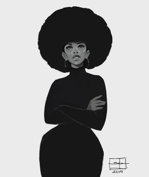 Afro Hair Illustration, Afro Portrait, Afro Hair Drawing, Drawing Hair Tutorial, Black Woman Artwork, Hair Illustration, Woman Sketch, Pelo Afro, Afrocentric Art