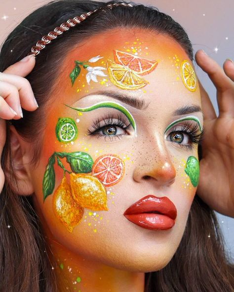 Lena ✨🎃 op X: '🍋🍊🌱 fruit makeup! why is there no lime emoji tho🥲 https://t.co/dAd3eQHRgI' / X Fruit Makeup, Halloween Fruit, Art Makeup, Stage Makeup, Crazy Makeup, Painting Collage, Beauty Eyes, Fantasy Makeup, Boyfriend Birthday