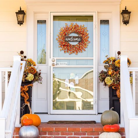 Outside Fall Decorations, Autumn Front Door, Arched Wall Decor, Summer Front Door Wreath, Swag Wreath, Harvest Wreath, Artificial Wreath, Harvest Decorations, Fall Door