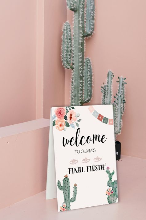 Bridal Shower Welcome Sign Template- Download in Canva, Edit and Print-Final Fiesta theme Custom Welcome Sign, Event Entrance, Canva Edit, Fiesta Theme, Welcome Sign Template, Bridal Shower Welcome Sign, Shower Welcome Sign, Cocktail Menu, Change Background