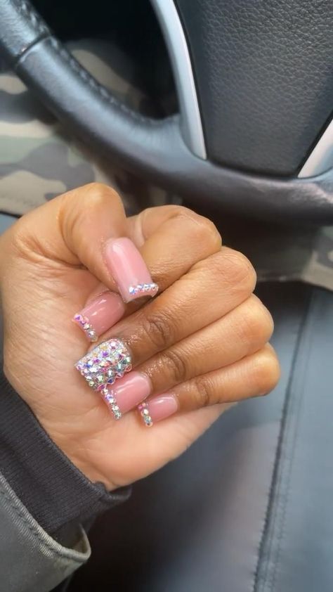 Bling Acrylic Nails Long, Square Acrylic Nails Bling, Short Bling Acrylic Nails, Nail Overlay Ideas, Short Exotic Nails, Acrylic Nails Bling, Nails Long Acrylic, Acrylic Nails Long, Nail Video