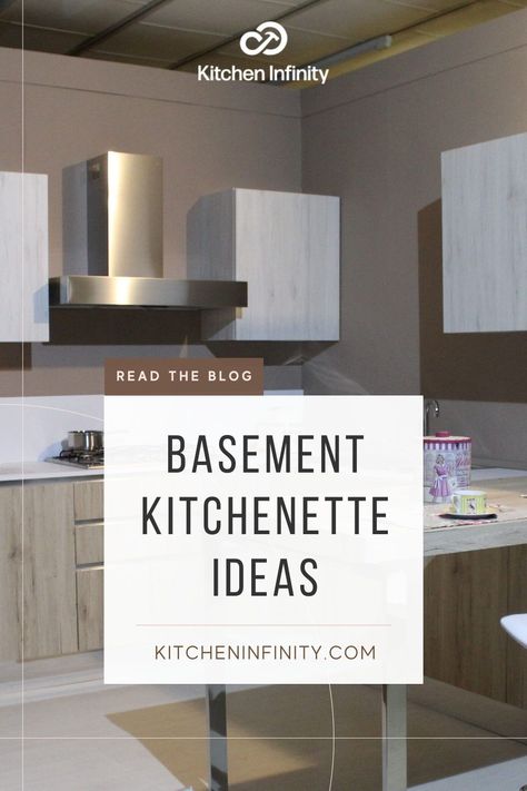 Small Basement Kitchen Ideas Layout, Kitchen In Basement Ideas, Small Basement Kitchens, Modern Kitchenette Design, Basement Small Kitchen Ideas, Modern Kitchenette, Kitchette Ideas Basements, Basement With Kitchenette Layout, Basement Full Kitchen