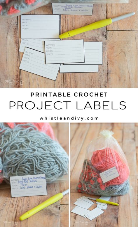 Knitting Project Organization, Crochet Project Organization, Packaging Ideas For Crochet Items, Labels For Crochet Items, Crochet Printables, Crochet Journal, Crochet Labels, Printable Gifts, Yarn Organization