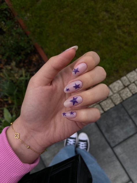 Nail Designs Soft, Nail Designs Purple, Purple Nails Ideas, Nail Designs Cute, Cute Almond Nails, Purple Manicure, Concert Nails, Star Nail Designs, Star Nail