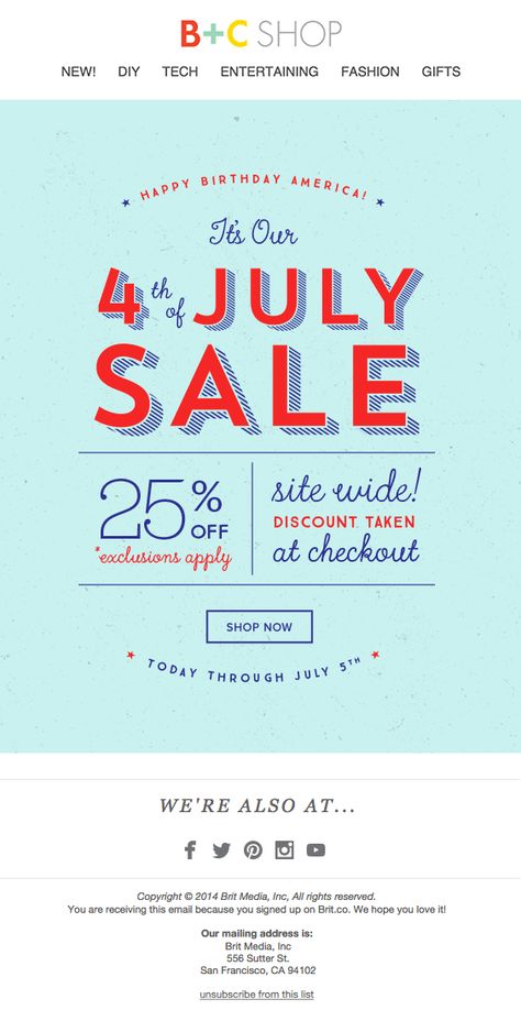 Happy 4th of July Sale Email Email Blast, Sale Emails, Happy Birthday America, Email Design Inspiration, Email Marketing Design, Food Graphic Design, Newsletter Design, Web Layout Design, Sale Banner