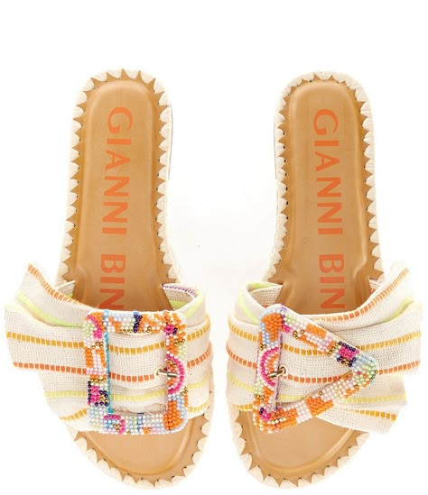 Gianni Bini Jaxson Linen Mismatched Beaded Buckle Sandals | Dillard's Preppy Shoes, Shoe Wishlist, Shoe Inspo, Swag Shoes, Buckle Sandals, Gianni Bini, Pretty Shoes, Shoe Obsession, Casual Sandals