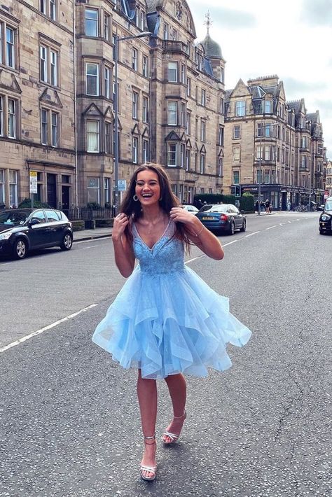 Prom Dress Blue, Blue Tulle, Lace Homecoming Dresses, Short Prom Dress, Short Prom, Blue V, Prom Dresses Blue, Tulle Lace, Homecoming Dress