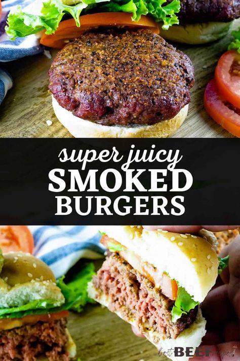 Smoked Burgers are the best! Smoking burgers results in burgers that are super juicy, with a crispy char and so much flavor. via @bestbeefrecipes Smoked Hamburgers, Easy Smoker Recipes, Smoked Dishes, Pellet Smoker Recipes, Smoked Burgers, Juicy Hamburgers, Best Beef Recipes, Bbq Burgers, How To Cook Burgers