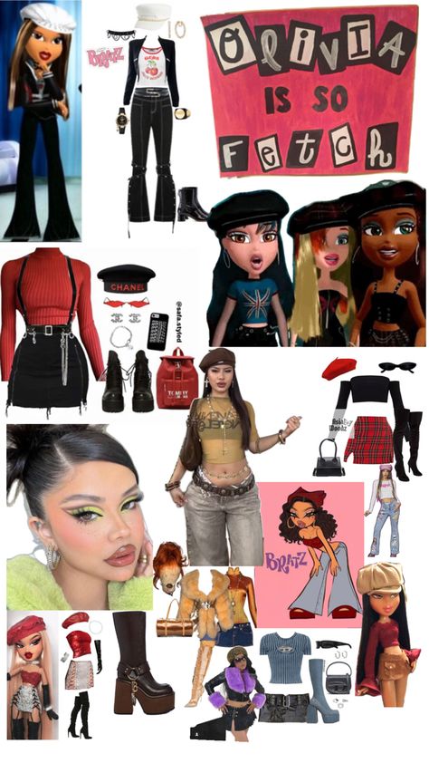 Bratz outfits Bratz Costume Halloween Ideas Yasmin, Bratz Doll Inspo Outfits, Brats Dolls Outfit Ideas, Brats Halloween Costumes Ideas, Bratz Fall Outfits, Diy Bratz Costume, Brats Costume Ideas, Bratz Doll Halloween Costume Diy, Bratz Outfits Inspiration Yasmin