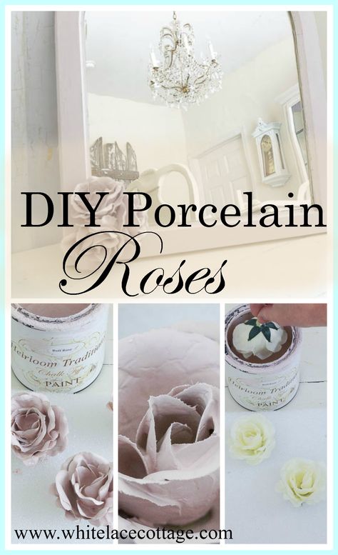 Diy Porcelain, Plaster Flowers, Bookcase Dimensions, Shelves Wall Decor, Paris Crafts, Paris Flowers, Rustic Bookcase, Shelf Book, Paint Makeup