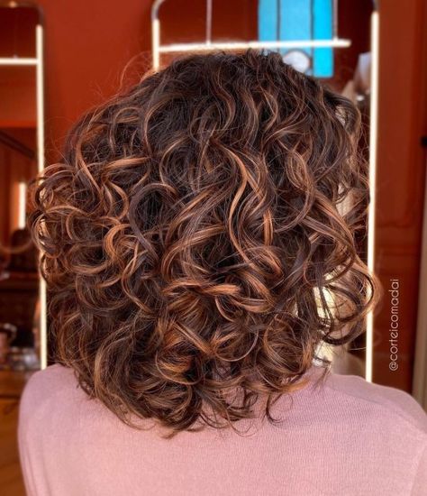 Balayage For Naturally Curly Hair, Short Curly Hair Brown With Highlights, Brown Curly Hair Red Highlights, Medium Length Curly Brown Hair With Highlights, Short Brown Curly Hair With Highlights, Naturally Curly Brown Hair, Brunette Hair Caramel Highlights, Brunette Curly Hair Highlights, Naturally Curly Hair Highlights Caramel