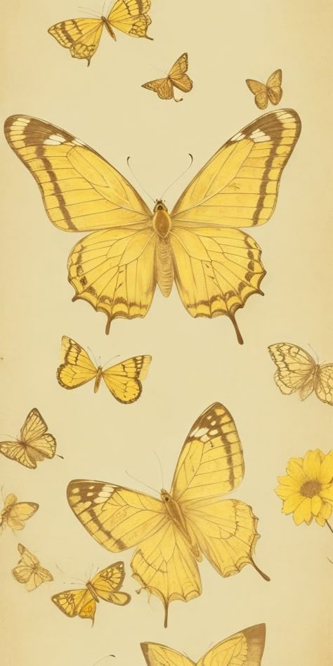 Butterfly Vintage Wallpaper, Yellow Aesthetic Pastel, Yellow Butterflies, Butterfly Vintage, Disney Princess Artwork, Yellow Theme, Print Design Art, Yellow Butterfly, Iphone Wallpaper Vintage