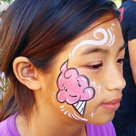 Cute Cotton Candy, Festival Face Paint, Ice Cream Inspiration, Cheek Art, Face Painting Tutorials, Festival Face, Kids Room Paint, Face Painting Easy, Ice Cream Theme