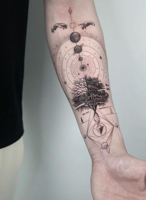 Esoteric Tattoo, Perspective Tattoos, Geometric Tattoo Sleeve Designs, Aesthetic Tattoos, Clever Tattoos, Pieces Tattoo, Geometric Tattoo Design, Chest Piece Tattoos, Full Body Tattoo