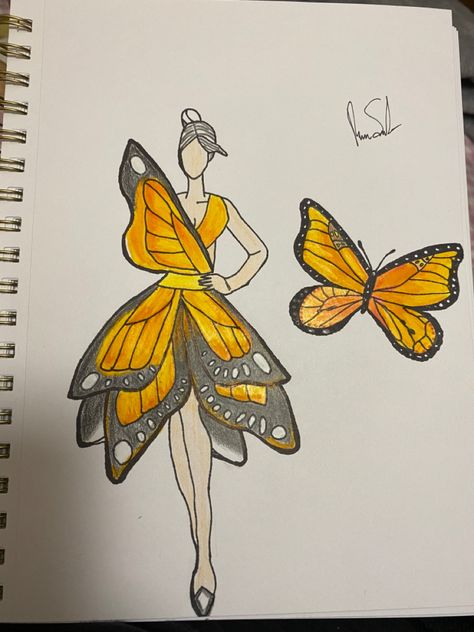 Butterfly Drawing Illustration, Butterfly Dress Drawing, Butterfly Dress Design, Butterfly Fashion Design, Butterfly Inspired Fashion Design, Butterfly Dress Illustration, Butterfly Dress Drawing Fashion Illustrations, Accessories Design Sketch, Fashion Illustration Poses