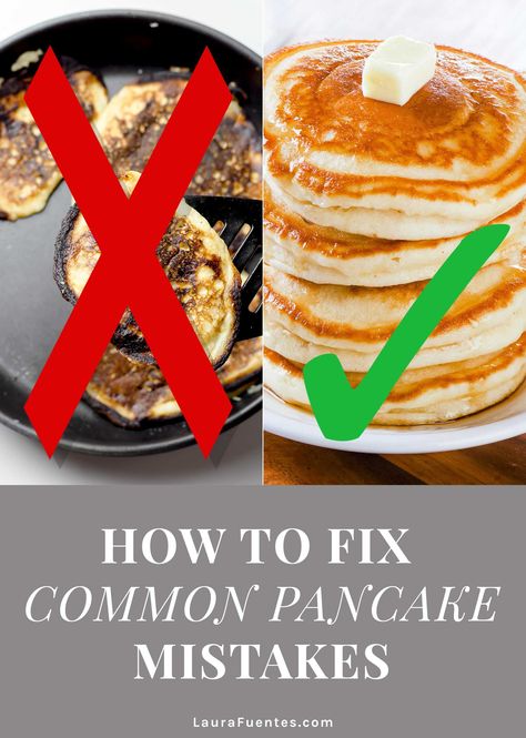 Tired of flat, undercooked, too runny, flat pancakes, or simply taste bland? Read the top reasons why your pancake batter fails Flat Pancakes, Basic Pancakes, Fluffy Pancake Recipe, Pancake Toppings, Pancake Syrup, Electric Griddle, Batter Bowl, Fluffy Pancakes, Pancake Batter