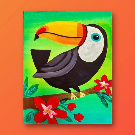 View Our Full Collection of Canvas Painting Ideas - Painting to Gogh Kids Acrylic Painting, Acrylic Painting For Kids, Green Aesthetic Tumblr, Perched In A Tree, Tropical Artwork, Toucan Art, Painting Videos Tutorials, Oil Pastel Colours, Kids Painting