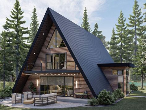 050H-0465: Two-Story A-Frame House Plan; 2007 sf A Frame Homes, Modern A Frame Cabin, Frame Cabin Plans, A Frame Houses, A Frame Cabin Plans, Frame Cabins, Frame House Plans, A Frame Cabins, A Frame House Plans