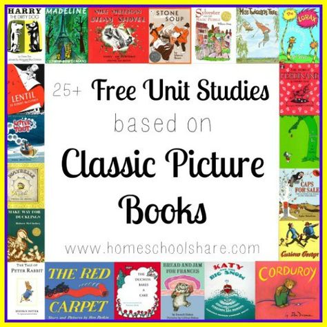 Homeschool Share has 25+ FREE Unit Studies based on classic picture books. Just find your favorite and get started! Love unit studies? Here's FHD's big list of free homeschool unit studies!... Book Study Kindergarten, Book Unit Studies, Classic Picture Books, Book Classics, Literature Unit Studies, Literature Study, Unit Studies Homeschool, Homeschool Books, Literature Review