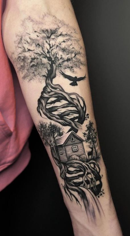 << Check out more DNA Tattoos and Ideas #tattoomenow #tattooideas #tattoodesigns #tattoos #DNA #DNAtattoo Dna Strand Tattoo Design, Dna Tree Tattoo, Dna Tattoo Design, Ladder Tattoo, Dna Tree, Dna Tattoo, Tattoo Me, Forest Tattoos, Dna Code