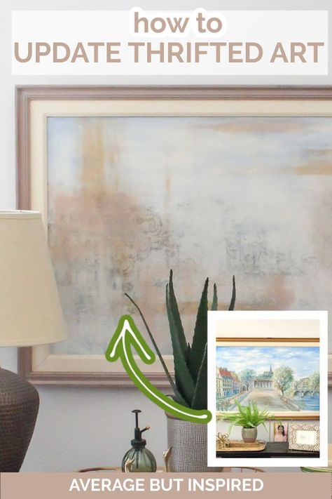 Painting Over A Painting Thrift Stores, Plywood Art Painted, Update Canvas Wall Art Diy, Update Thrift Store Art Diy, Paint Over Thrift Store Art, Painting Over An Old Painting, Thrift Store Painting Makeover, How To Make A Painting Look Vintage, Large Abstract Artwork