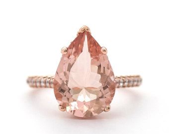 Pear Shape Peach-Morganite Diamond Ring Peach Diamond Ring, Morganite Engagement Ring Pear, Peach Morganite Engagement Ring, Peach Morganite Ring, Morganite Diamond Ring, Rose Gold Morganite Ring, Hidden Halo Ring, Engagement Ring Pear, Engagement Ring Solitaire