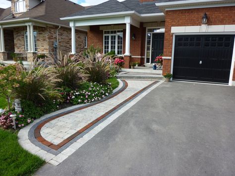 Front Entrance Interlock Design | Flickr - Photo Sharing! Landscaping Entrance, Front Yard Walkway, Walkway Landscaping, Pathway Landscaping, Front Walkway, Driveway Design, Driveway Landscaping, Landscaping Inspiration, Front Yard Design