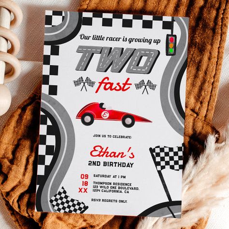 Growing Up Two Fast Racing Theme Cool 2Nd Birthday Invitation #zazzle #weddinginvitations #birthdayinvitations #babyshowerinvitations #zazzleinvitations #monogram #businesscards #graduation #homedecor 2 Fast Invitations, 2 Fast Too Furious Birthday, Two Fast Birthday Party Boy Invitation, Two Fast Invitation Template, Cars Second Birthday, Two Fast Birthday Invitation, Two Fast Birthday Party, Growing Up Two Fast, Car Birthday Party Invitations