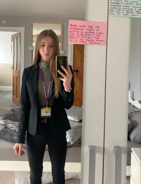 Black Trousers And Blazer Outfit, Formal Outfits For Women Blazer, Formal Black Blazer Outfits For Women, School Outfits Sixth Form Modest, Blazer College Outfit, Formals For College Women, Formal Outfits For Women With Blazer, Debate Tournament Outfit, College Blazer Outfit