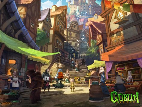 2d Landscape, Fantasy Village, Medieval Market, Concept Art Tutorial, Landscape Concept, Disney Concept Art, Background Drawing, Marvel Vs Dc, Fantasy Castle