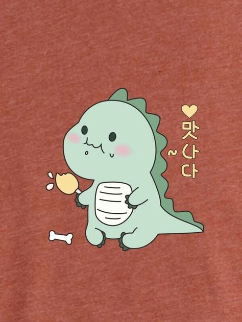 Cartoon Dinosaur And Korean Letter Graphic Tee | SHEIN USA Dino Tshirt, Korean Letters, Casual Dinosaur Print T-shirt For Summer, Cute Cotton Dinosaur Print T-shirt, Fun Short Sleeve T-shirt With Dinosaur Print, Cartoon Dinosaur, Playful Cotton T-shirt With Dinosaur Print, Black Stickers, Graphic Tees Women