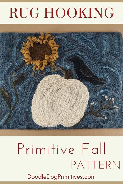 Primitive Fall Rug Hooking Pattern - DoodleDog Designs Primitives Primitive Rug Hooking Patterns, Bittersweet Vine, Rug Hooking Patterns Primitive, Primitive Sheep, Primitive Rug Hooking, Pumpkin Sunflower, Retro Christmas Tree, Primitive Rugs, Primitive Fall