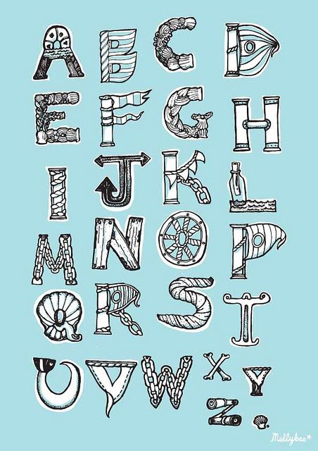 Fun themed lettering.  Great for a save the date or signage. Fish Fonts Alphabet, Marine Alphabet, Nautical Typography, Beach Fonts Alphabet, Ocean Theme Alphabet Letters, Nautical Fonts Alphabet, Summer Alphabet, Nautical Letters, Fish Alphabet