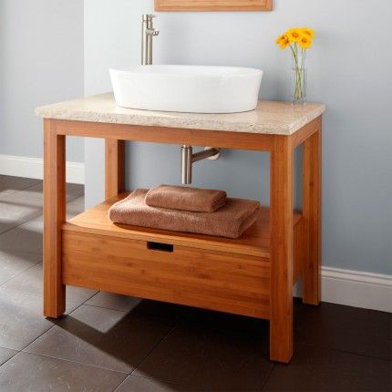 36" Marana Bamboo Vessel Sink Console Vanity Vanity For Vessel Sink, New Apartment Bathroom, En Suite Ideas, Console Vanity, Beach House Decorating Ideas, Vessel Sink Bathroom Vanity, Beach House Decorating, Vessel Sink Vanity, Bathroom Console