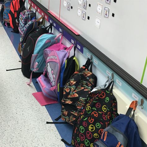 Backpack hooks Backpack Classroom Organization, Backpack Storage In Classroom, Backpack Hooks Classroom, Classroom Bookbag Storage Ideas, Classroom Backpack Storage Ideas, Classroom Backpack Storage, Backpack Storage Classroom, Bookbag Storage, Backpack Rack