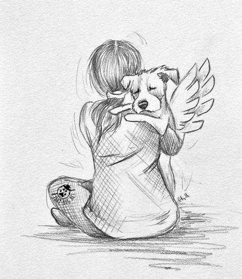 Girl And Dog Drawing, Dog And Human Drawing, Tattoo Perro, Bridge Drawing, Miss My Dog, Dog Memorial Tattoos, Pet Quotes, Dog Angel, Dead Dog