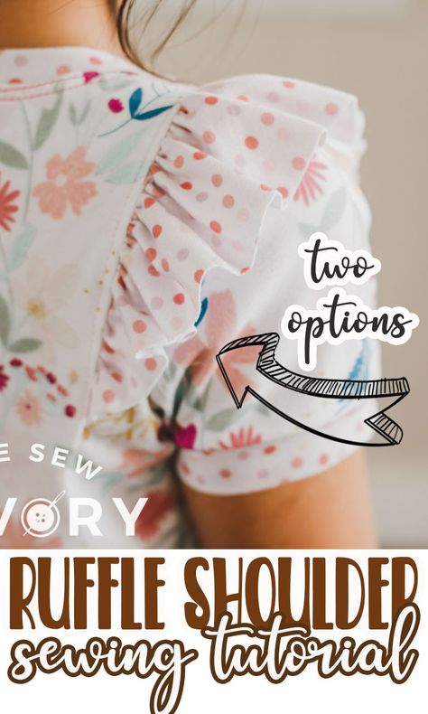 Learn how to add ruffles to a shoulder two different ways. This sewing tutorial will show you how to sew shoulder ruffles with two methods. Add beautiful ruffles to your clothes with this tutorial. Add Ruffles To Dress, Making Ruffles Sewing Machines, Ruffle Dress Sewing Tutorial, How To Do Ruffles Sewing, Ruffle Shirt Sewing Pattern, How To Add Ruffles To A Shirt, How To Sew A Ruffle Sleeve, Sewing Ruffle Sleeves, Sewing Ruffles Easy