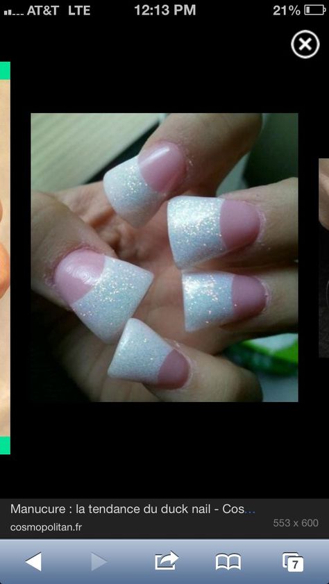 Flare Nail Designs, Flare Acrylic Nails, Duck Nails Design, Nails Pink And White, Jersey Nails, Ashley Murphy, Flare Nails, Fan Nails, Pink And White Nails