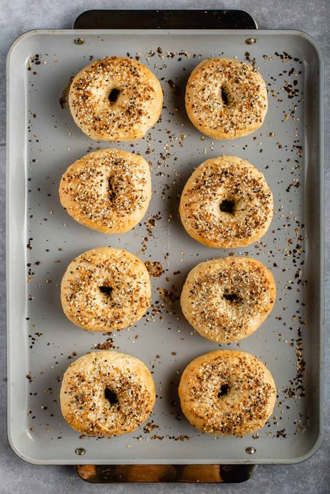 These Vegan Bagels are the absolute best! They've got the perfect crust on the outside, are soft and chewy on the inside and are made with just 3 ingredients. It's guaranteed to be your new go-to easy vegan bagel recipe. #veganbagels #bagelsrecipe #easybagels #boiledbagels #bread #vegan #sweetsimplevegan Vegan Bagel Recipe, Vegan Bagels, Vegan Bagel, Bagels Recipe, Vegan Breads, Sourdough Bagels, Low Calorie Vegan, New York Bagel, Mini Bagels