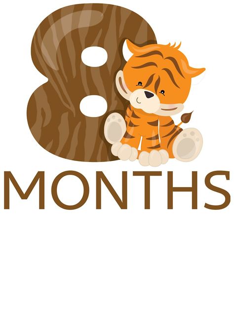 "8 Months Jungle/ Safari Milestone for Baby" Baby One-Pieces by AlaskaGirl | Redbubble Baby 12 Month Frame Template, Happy 11 Months Baby, 1 Month Sticker, Safari Baby Letters, Milestones 12-24 Months, 8 Month Baby, Diy Newborn Photography, Baby Month Stickers, Happy 8th Birthday