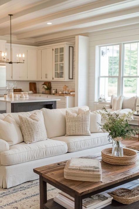 Create a Cozy Retreat with Farmhouse Living Rooms 🛋️✨ Design a warm and inviting living room with farmhouse decor. Use rustic furniture, cozy textiles, and vintage accents for a charming country feel. 🌿🏠 #FarmhouseLivingRoom #HomeDecor #CountryStyle #LivingRoomInspo Apartment Farmhouse Living Room, Light Country Living Room, Modern Country Style Living Room, Country Farmhouse Living Room Ideas, Warm Farmhouse Living Room, Farmhouse Sitting Room, Farm Living Room, Cottage Chic Living Room, Small Farmhouse Living Room