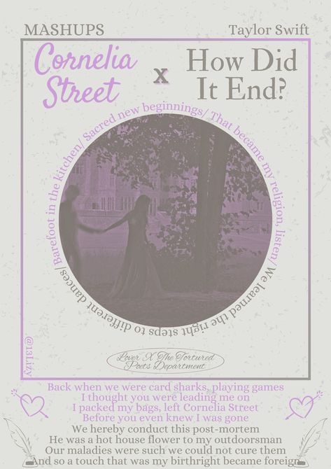 Cornelia street X how did it end?- Taylor swift- lover- TTPD- THIS WAS NOT ACTUALLY PLAYED ITS JUST AN IDEA How Did It End Taylor Swift, Cornelia Street, Song Posters, Lead Me On, Taylor Swift Posters, Post Mortem, Journal Inspo, Group Of Friends, Bedroom Inspo