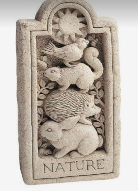 Garden Wall Plaque, Ceramic Things, Relief Carving, Concrete Sculpture, Clever Gift, Wall Fountain, Relief Sculpture, Clay Tiles, Decorative Wall Plaques